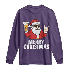 Merry Christmas Funny Santa Drinking Beer Long Sleeve Shirt TS10 Purple Print Your Wear