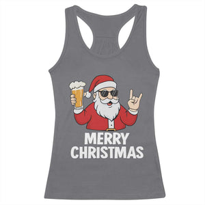 Merry Christmas Funny Santa Drinking Beer Racerback Tank Top TS10 Charcoal Print Your Wear