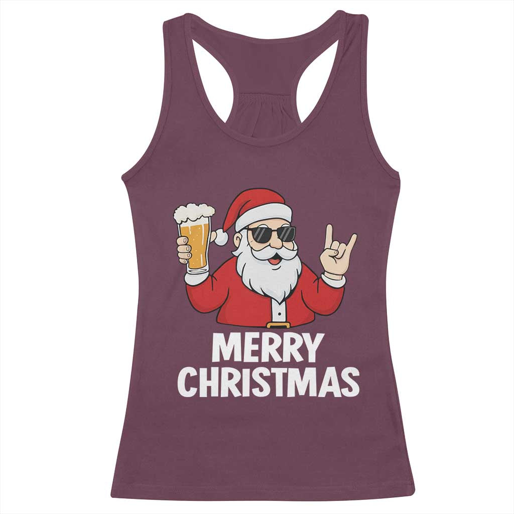 Merry Christmas Funny Santa Drinking Beer Racerback Tank Top TS10 Maroon Print Your Wear