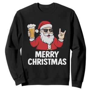 Merry Christmas Funny Santa Drinking Beer Sweatshirt TS10 Black Print Your Wear