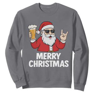Merry Christmas Funny Santa Drinking Beer Sweatshirt TS10 Charcoal Print Your Wear