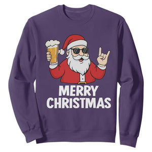 Merry Christmas Funny Santa Drinking Beer Sweatshirt TS10 Purple Print Your Wear