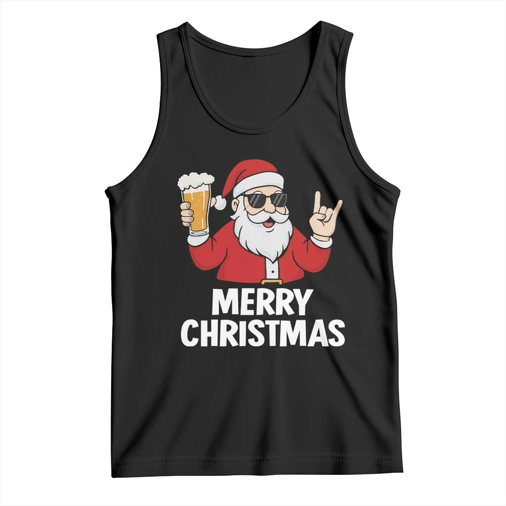 Merry Christmas Funny Santa Drinking Beer Tank Top TS10 Black Print Your Wear