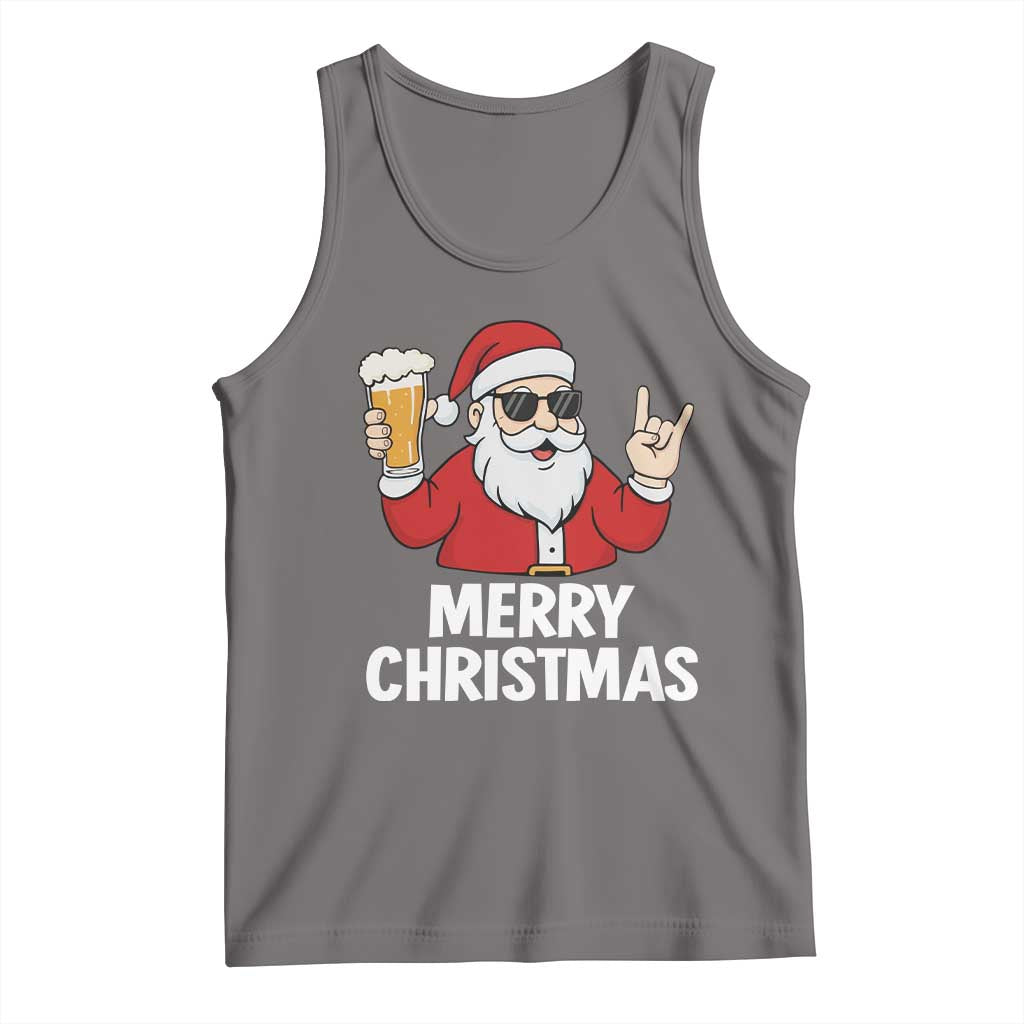 Merry Christmas Funny Santa Drinking Beer Tank Top TS10 Deep Heather Print Your Wear