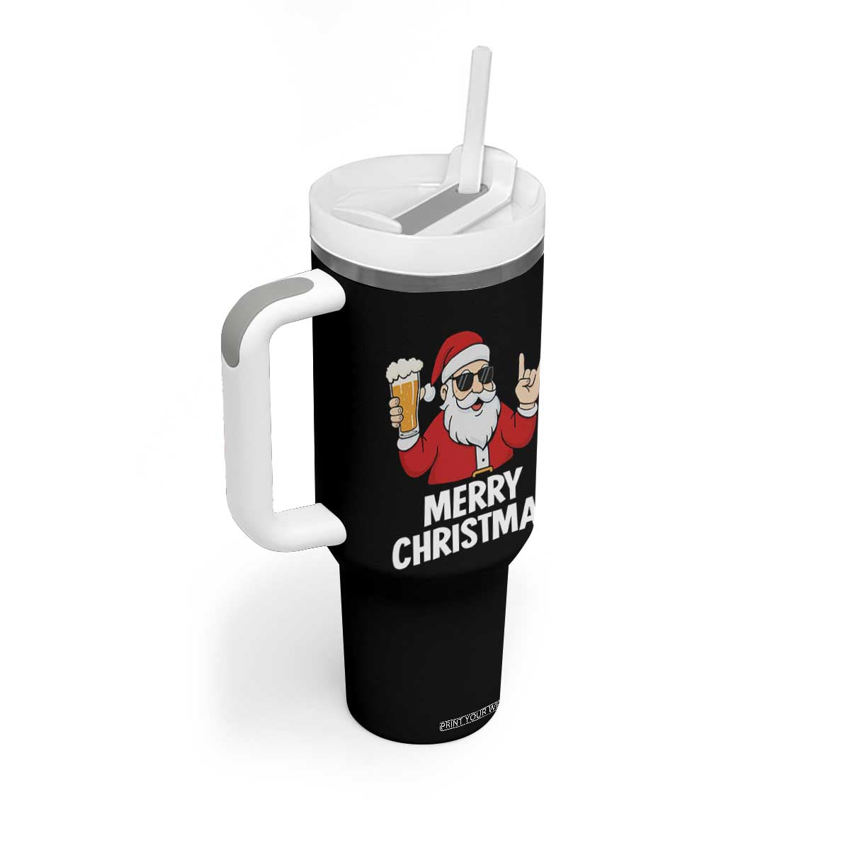 Merry Christmas Funny Santa Drinking Beer Tumbler With Handle TS10 Print Your Wear