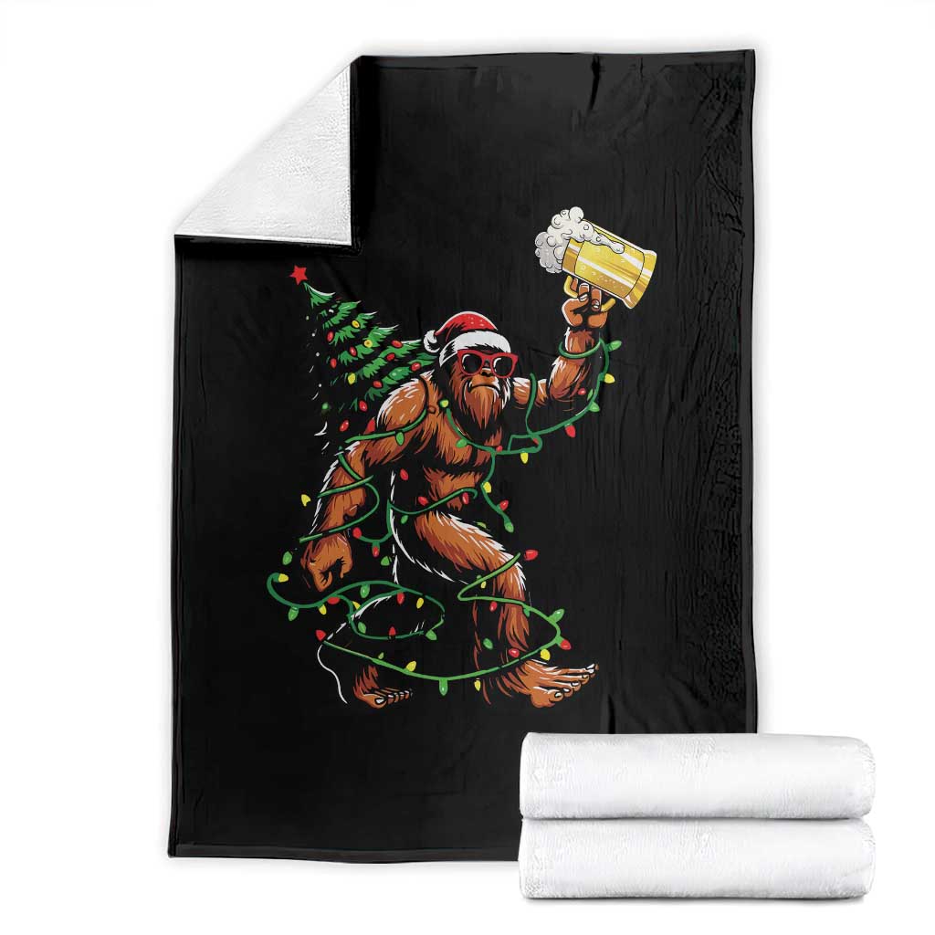 Santa Bigfoot Christmas Tree Throw Blanket Xmas Lights Funny Sasquatch Beer TS10 Black Print Your Wear