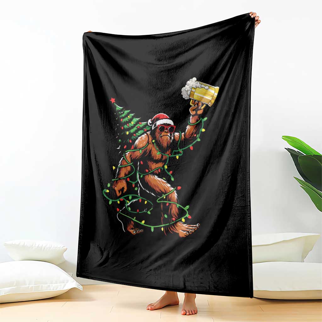 Santa Bigfoot Christmas Tree Throw Blanket Xmas Lights Funny Sasquatch Beer TS10 Print Your Wear