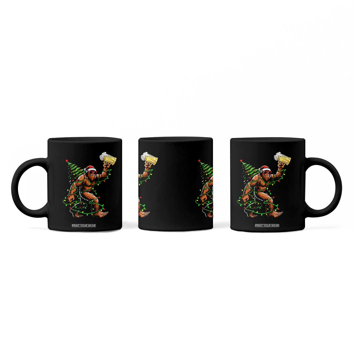 Santa Bigfoot Christmas Tree Coffee Mug Xmas Lights Funny Sasquatch Beer TS10 Print Your Wear