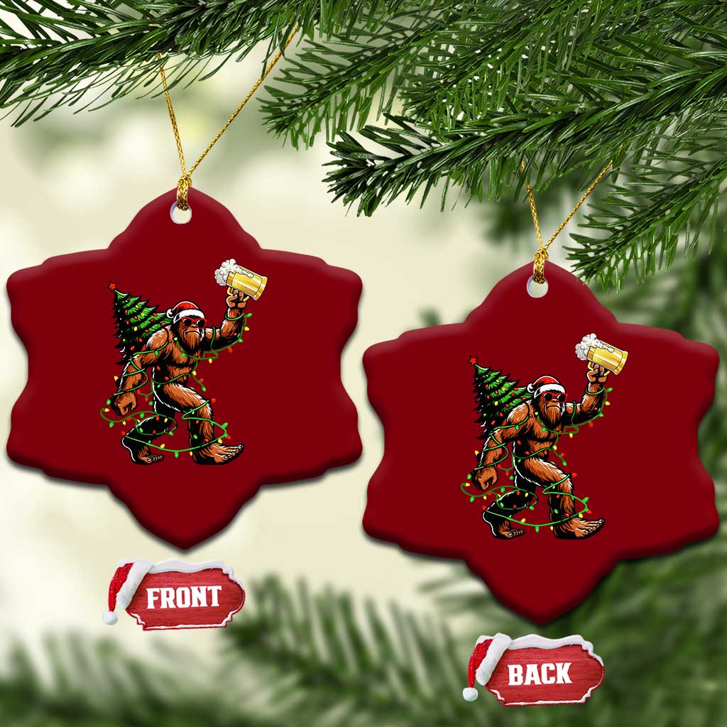 Santa Bigfoot Christmas Tree Ceramic Ornament Xmas Lights Funny Sasquatch Beer TS10 Print Your Wear