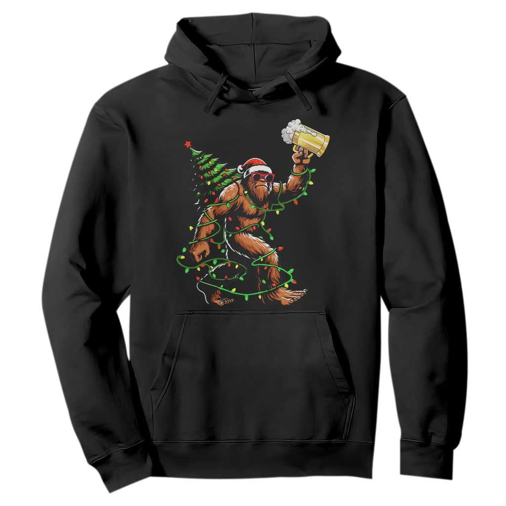 Santa Bigfoot Christmas Tree Hoodie Xmas Lights Funny Sasquatch Beer TS10 Black Print Your Wear