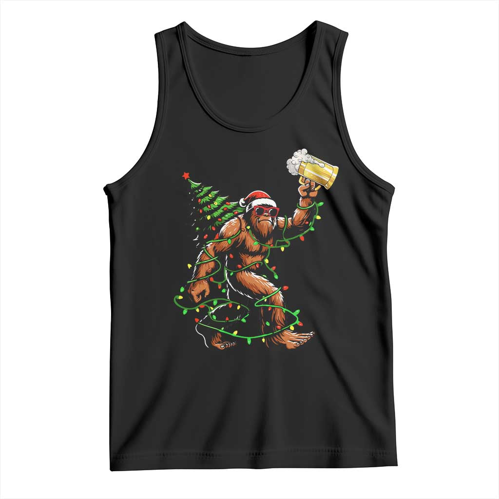 Santa Bigfoot Christmas Tree Tank Top Xmas Lights Funny Sasquatch Beer TS10 Black Print Your Wear