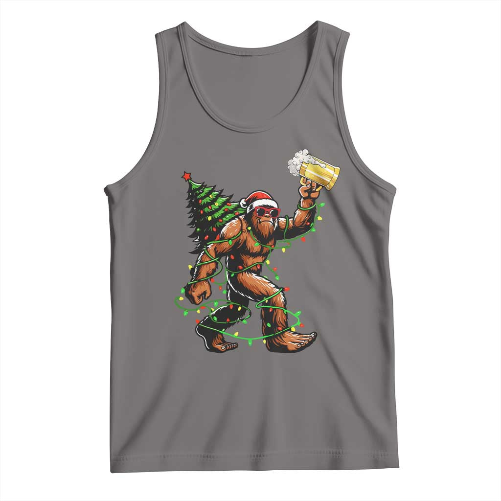 Santa Bigfoot Christmas Tree Tank Top Xmas Lights Funny Sasquatch Beer TS10 Deep Heather Print Your Wear