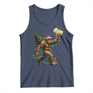 Santa Bigfoot Christmas Tree Tank Top Xmas Lights Funny Sasquatch Beer TS10 Navy Print Your Wear