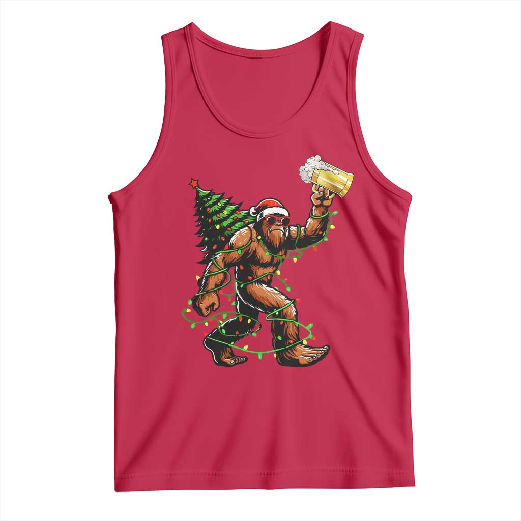 Santa Bigfoot Christmas Tree Tank Top Xmas Lights Funny Sasquatch Beer TS10 Red Print Your Wear