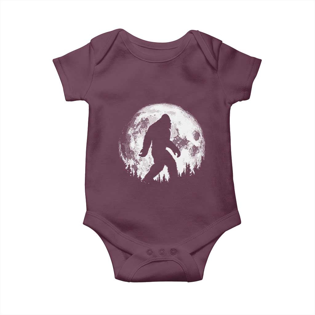 Bigfoot Night Stroll Baby Onesie Cool Full Moon & Trees Sasquatch TS10 Maroon Print Your Wear