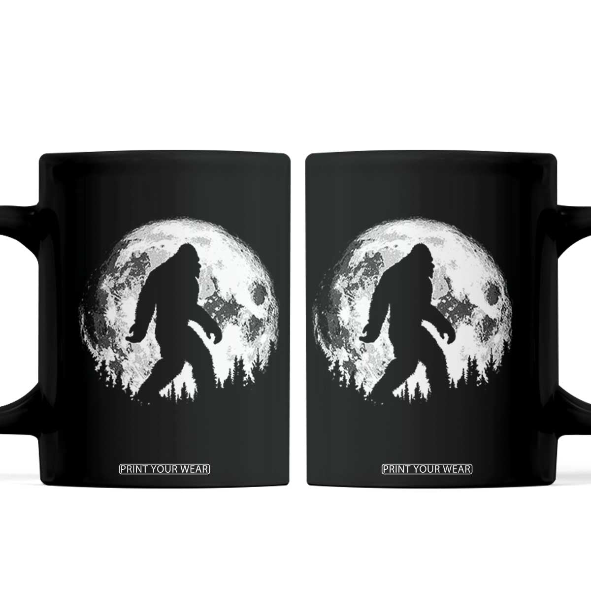 Bigfoot Night Stroll Coffee Mug Cool Full Moon & Trees Sasquatch TS10 Black Print Your Wear