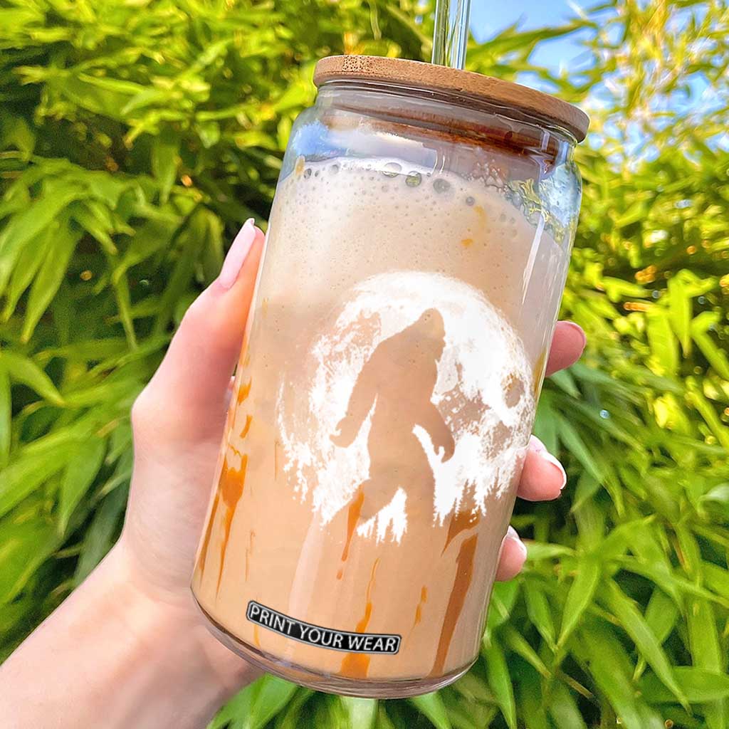Bigfoot Night Stroll Glass Can Cool Full Moon & Trees Sasquatch TS10 Black Print Your Wear
