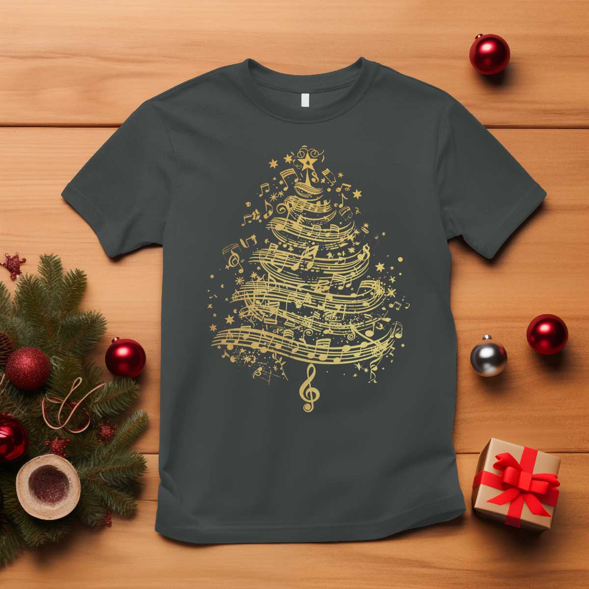 Music Christmas Tree T Shirt Musician Music Lover Gift TS10 Dark Heather Print Your Wear