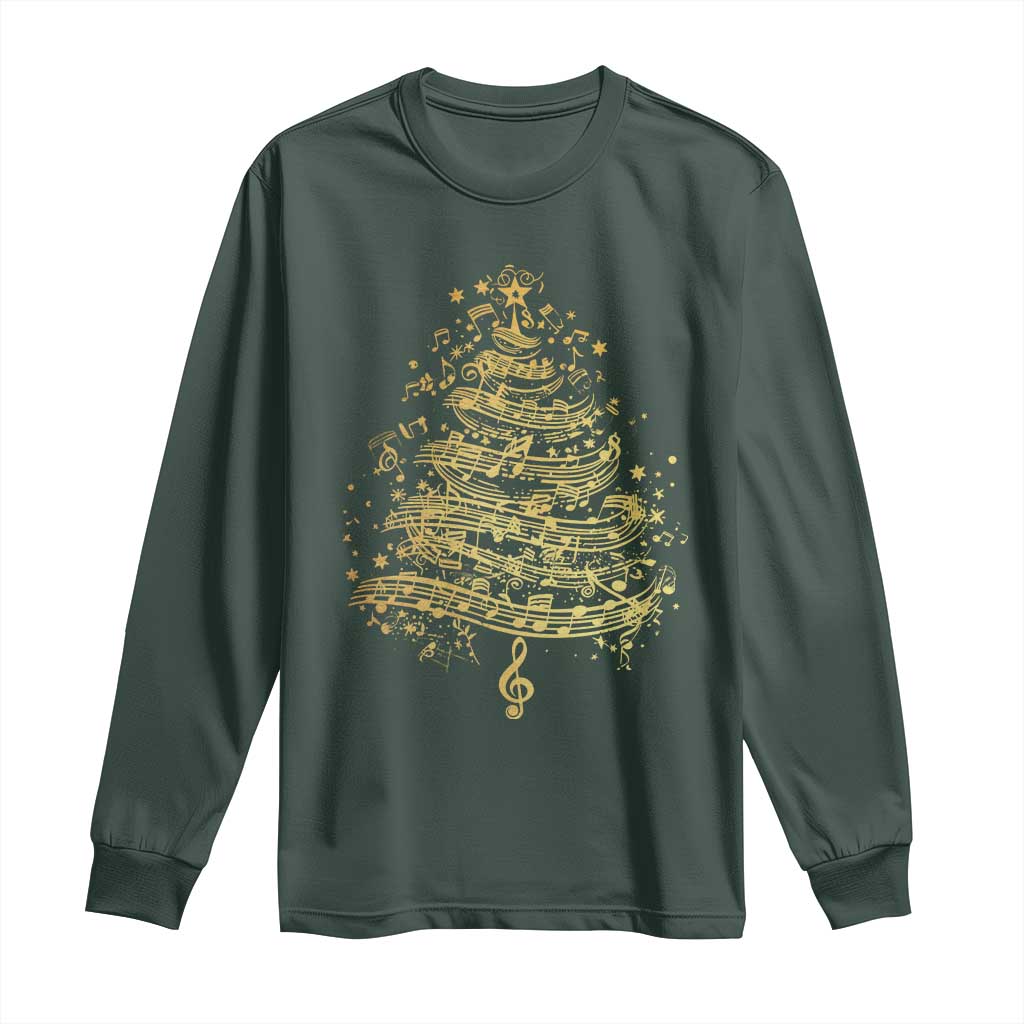 Music Christmas Tree Long Sleeve Shirt Musician Music Lover Gift TS10 Dark Forest Green Print Your Wear