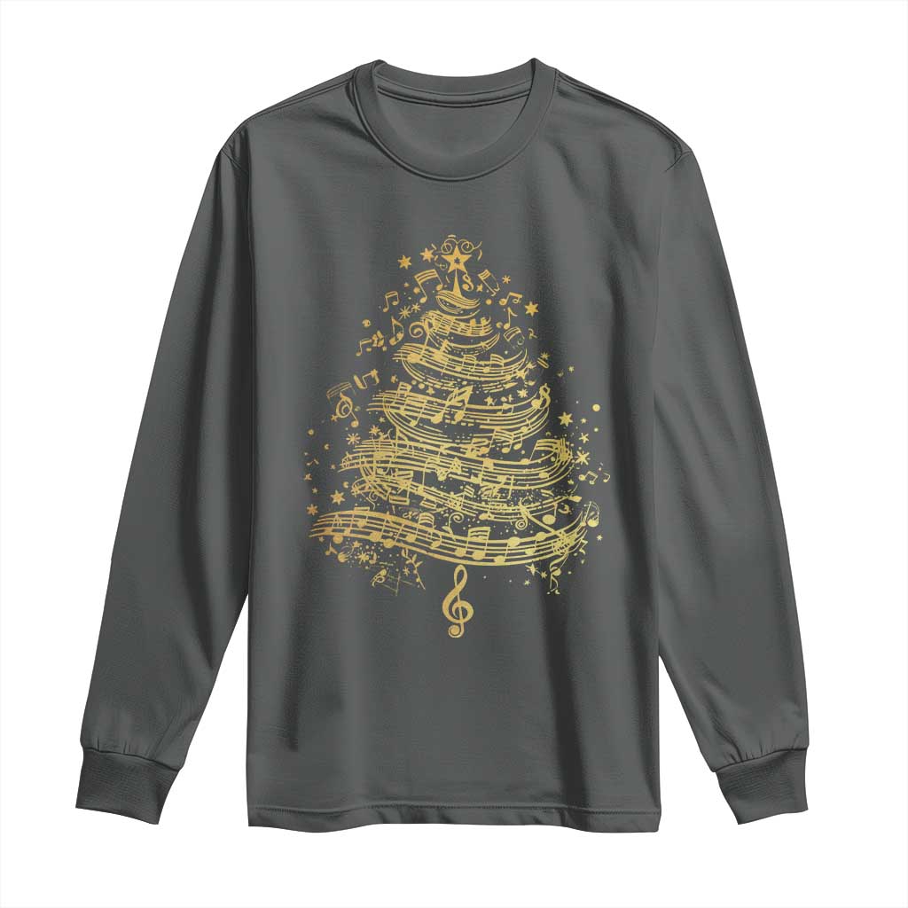 Music Christmas Tree Long Sleeve Shirt Musician Music Lover Gift TS10 Dark Heather Print Your Wear
