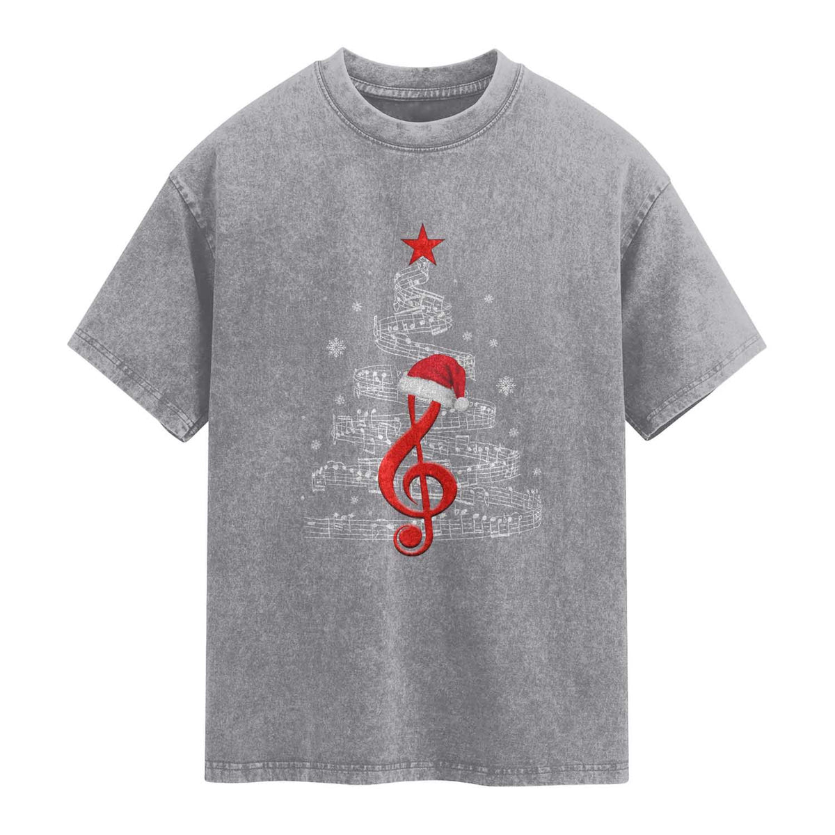Christmas Tree Music Washed Cotton T-Shirt Musician Music Lover Gift