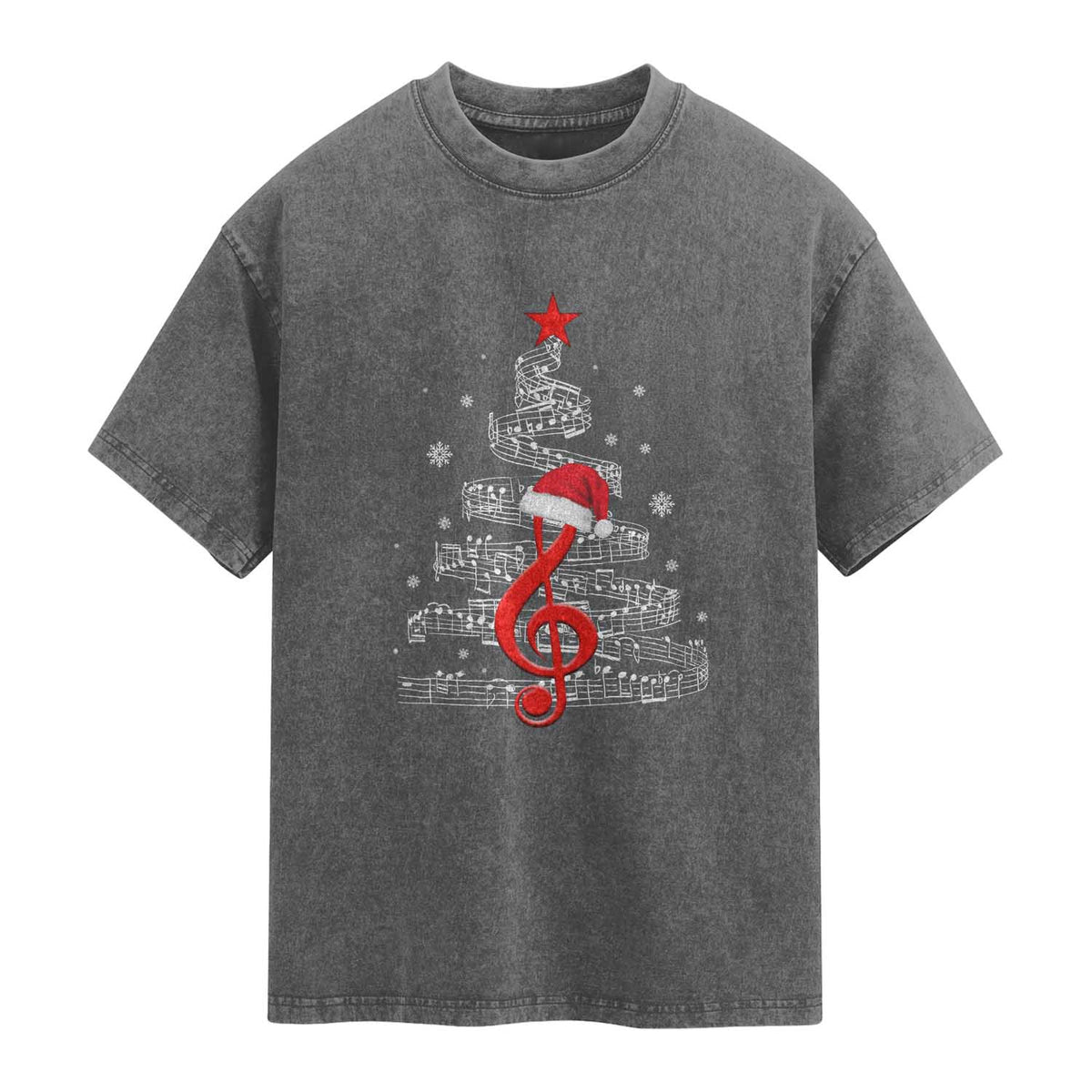 Christmas Tree Music Washed Cotton T-Shirt Musician Music Lover Gift