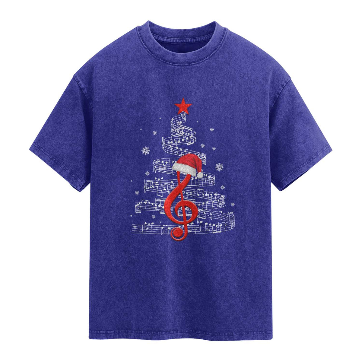 Christmas Tree Music Washed Cotton T-Shirt Musician Music Lover Gift