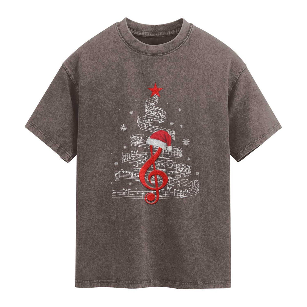 Christmas Tree Music Washed Cotton T-Shirt Musician Music Lover Gift