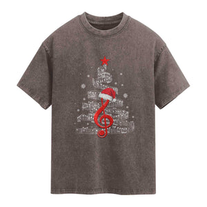 Christmas Tree Music Washed Cotton T-Shirt Musician Music Lover Gift