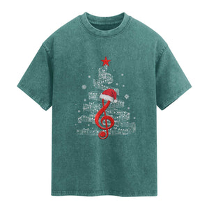 Christmas Tree Music Washed Cotton T-Shirt Musician Music Lover Gift