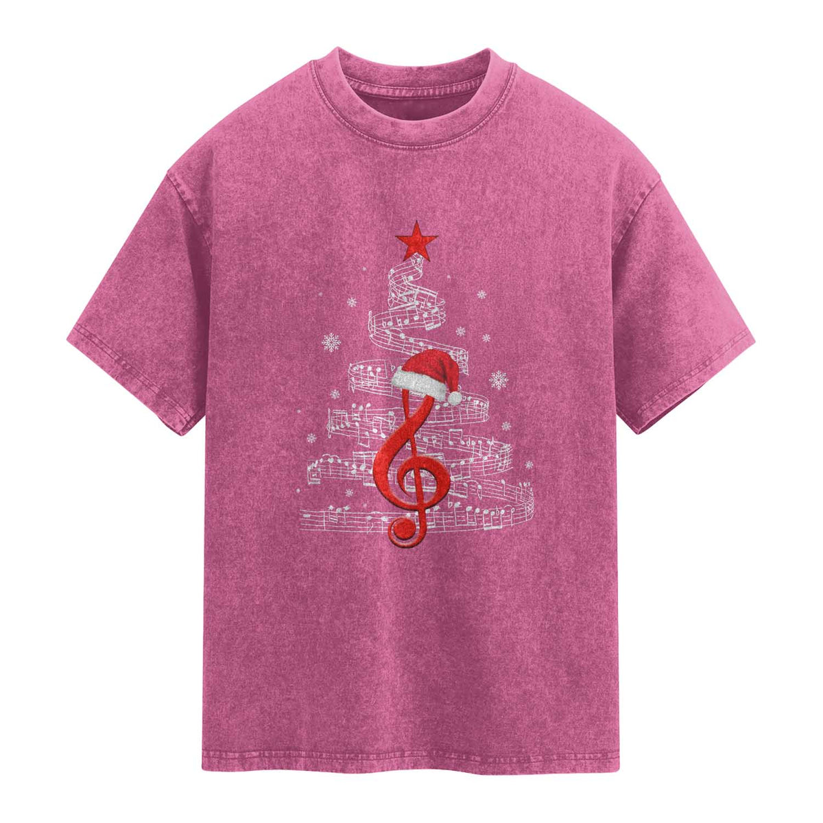 Christmas Tree Music Washed Cotton T-Shirt Musician Music Lover Gift