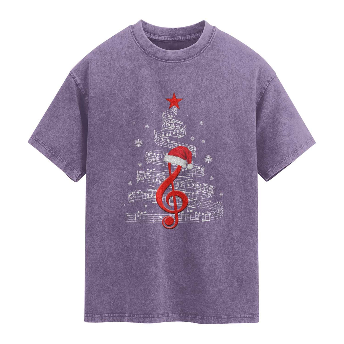 Christmas Tree Music Washed Cotton T-Shirt Musician Music Lover Gift