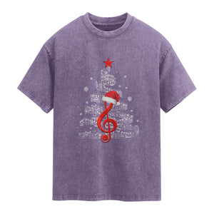 Christmas Tree Music Washed Cotton T-Shirt Musician Music Lover Gift
