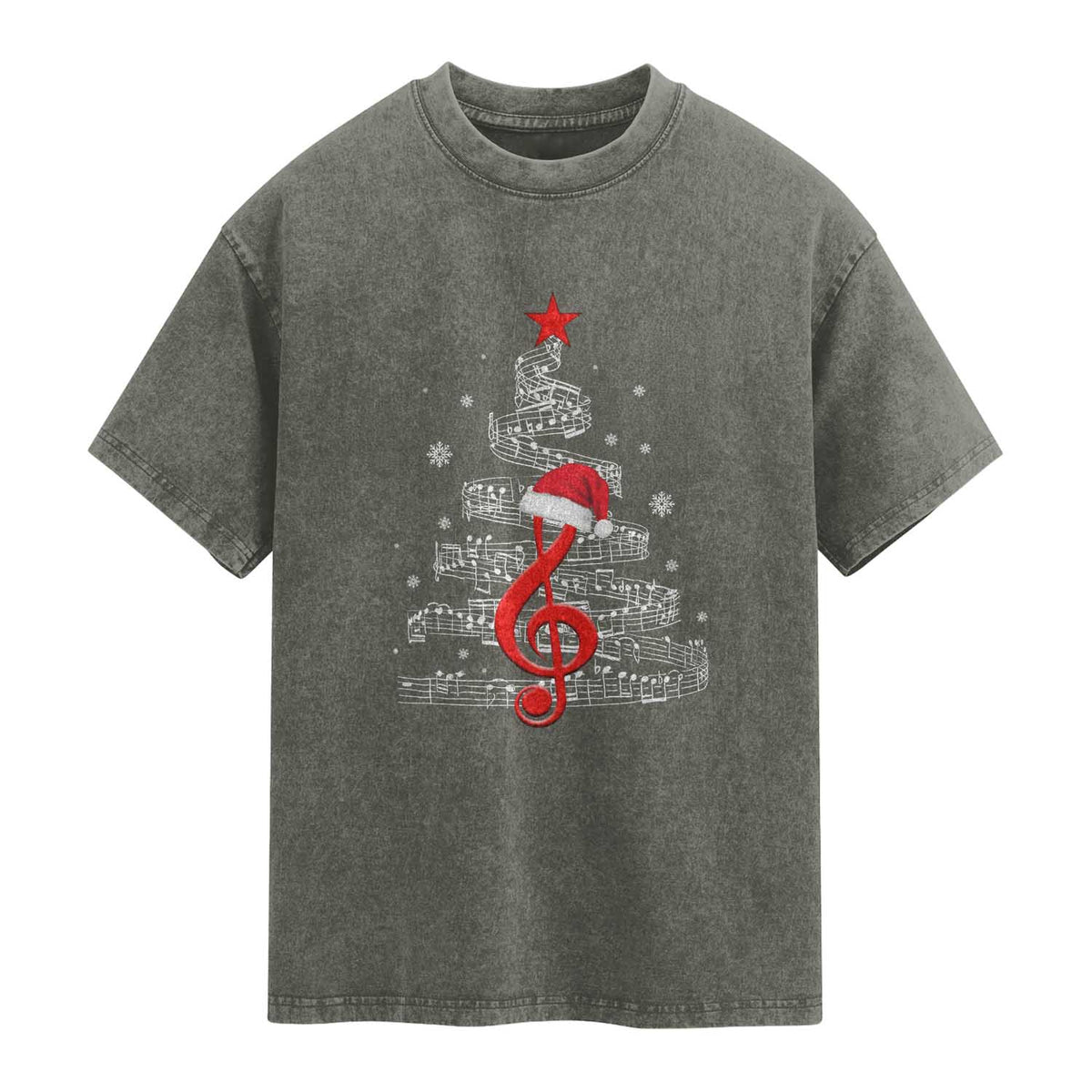 Christmas Tree Music Washed Cotton T-Shirt Musician Music Lover Gift