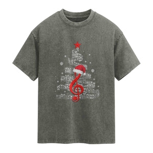 Christmas Tree Music Washed Cotton T-Shirt Musician Music Lover Gift