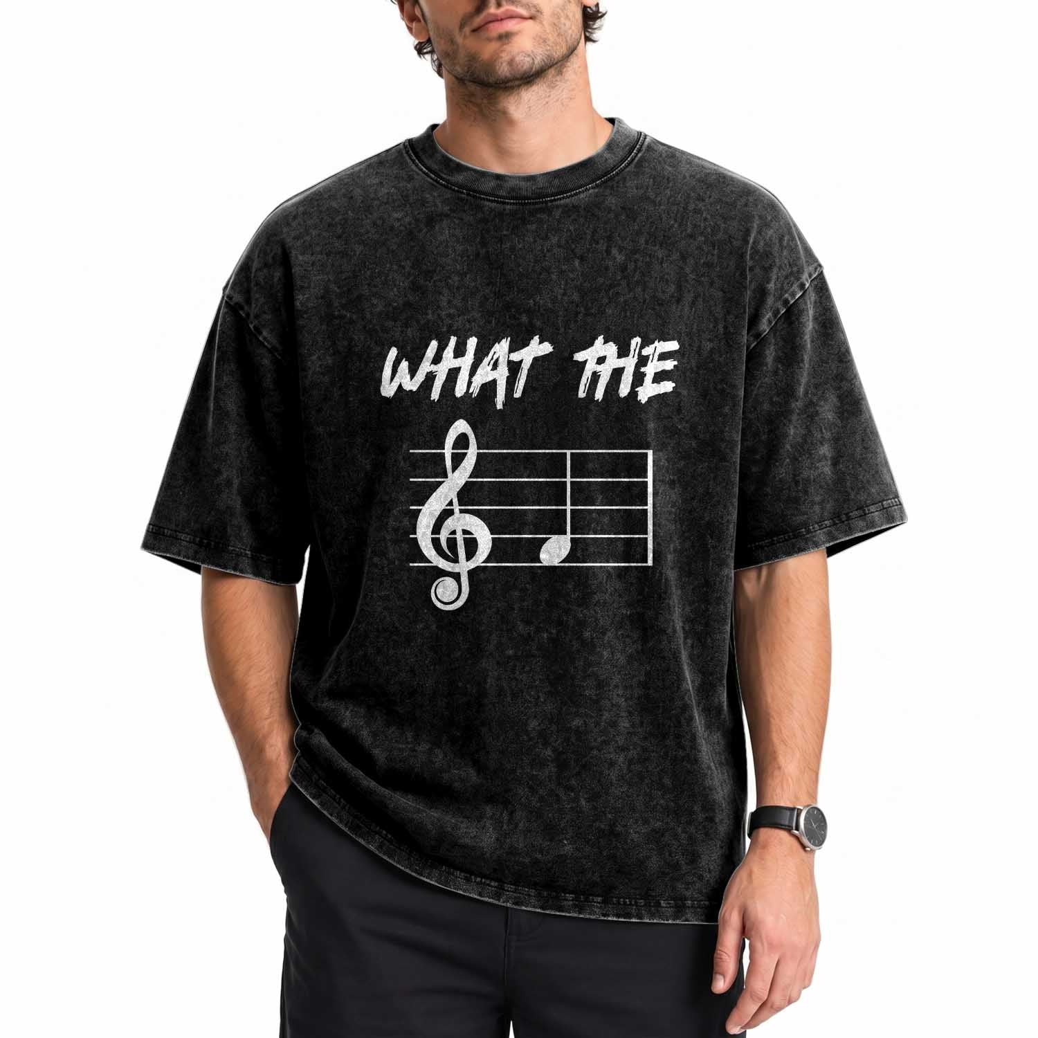 Funny What The F Musical Note Washed Cotton T-Shirt Funny Musician Gift