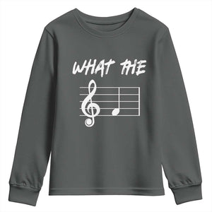 Funny What The F Musical Note Youth Sweatshirt Funny Musician Gift TS10 Dark Heather Print Your Wear