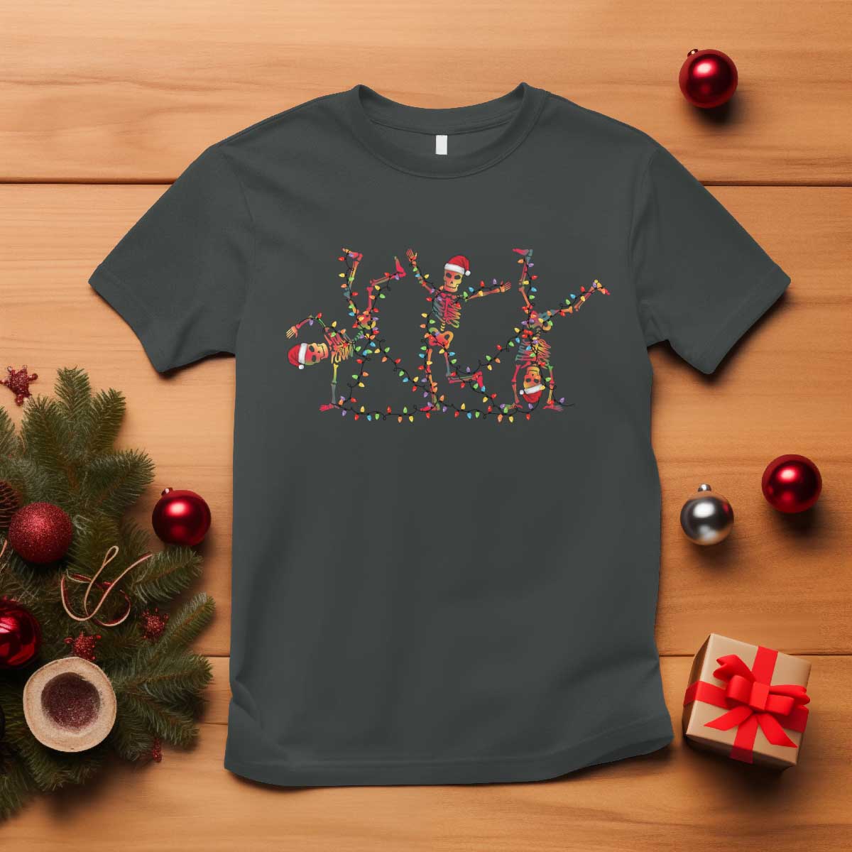 Subtle FDT Christmas Skeleton T Shirt Hidden Message Funny Political Satire Dancing Skeletons TS10 Dark Heather Print Your Wear
