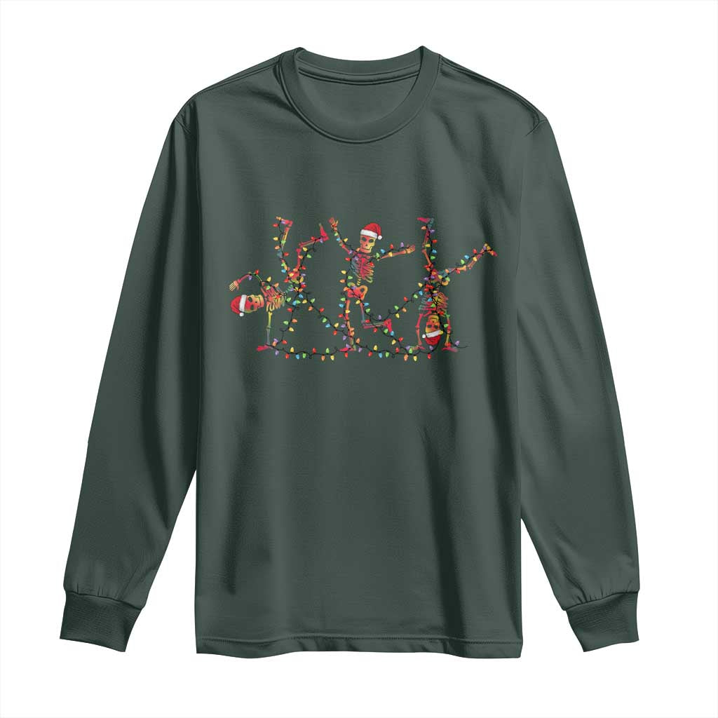 Subtle FDT Christmas Skeleton Long Sleeve Shirt Hidden Message Funny Political Satire Dancing Skeletons TS10 Dark Forest Green Print Your Wear
