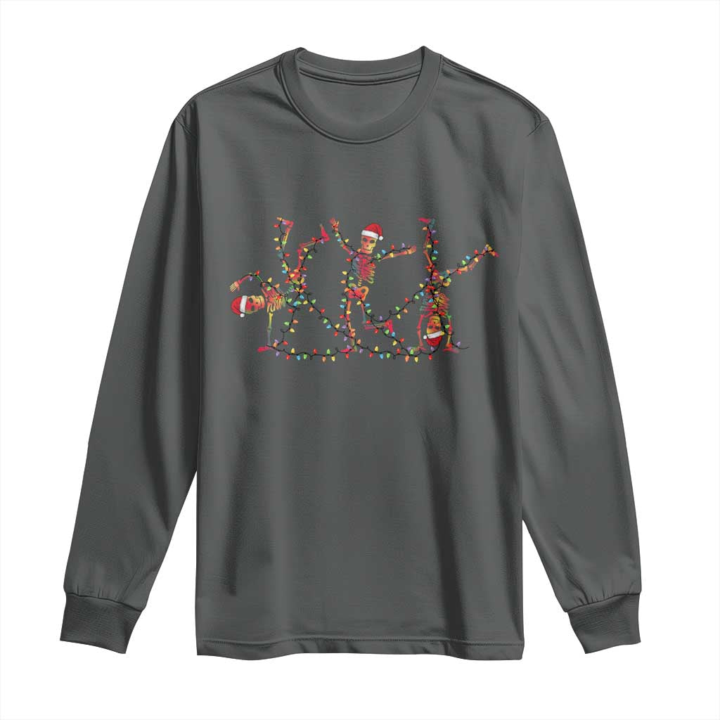 Subtle FDT Christmas Skeleton Long Sleeve Shirt Hidden Message Funny Political Satire Dancing Skeletons TS10 Dark Heather Print Your Wear