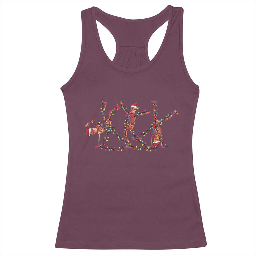 Subtle FDT Christmas Skeleton Racerback Tank Top Hidden Message Funny Political Satire Dancing Skeletons TS10 Maroon Print Your Wear