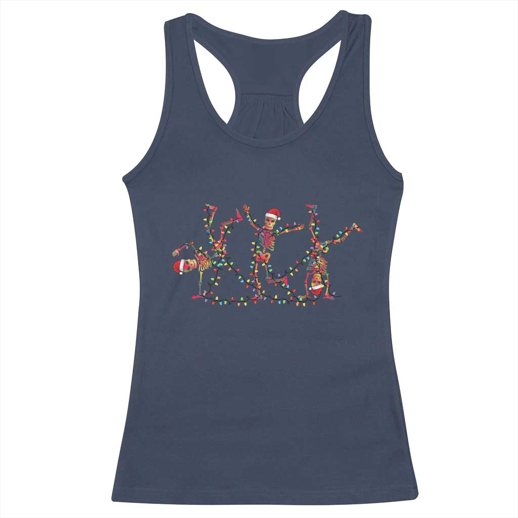 Subtle FDT Christmas Skeleton Racerback Tank Top Hidden Message Funny Political Satire Dancing Skeletons TS10 Navy Print Your Wear