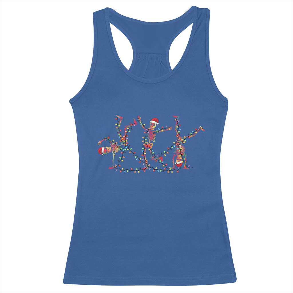 Subtle FDT Christmas Skeleton Racerback Tank Top Hidden Message Funny Political Satire Dancing Skeletons TS10 Royal Blue Print Your Wear