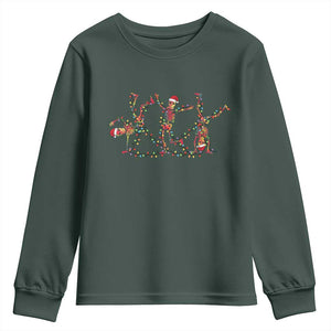Subtle FDT Christmas Skeleton Youth Sweatshirt Hidden Message Funny Political Satire Dancing Skeletons TS10 Dark Forest Green Print Your Wear