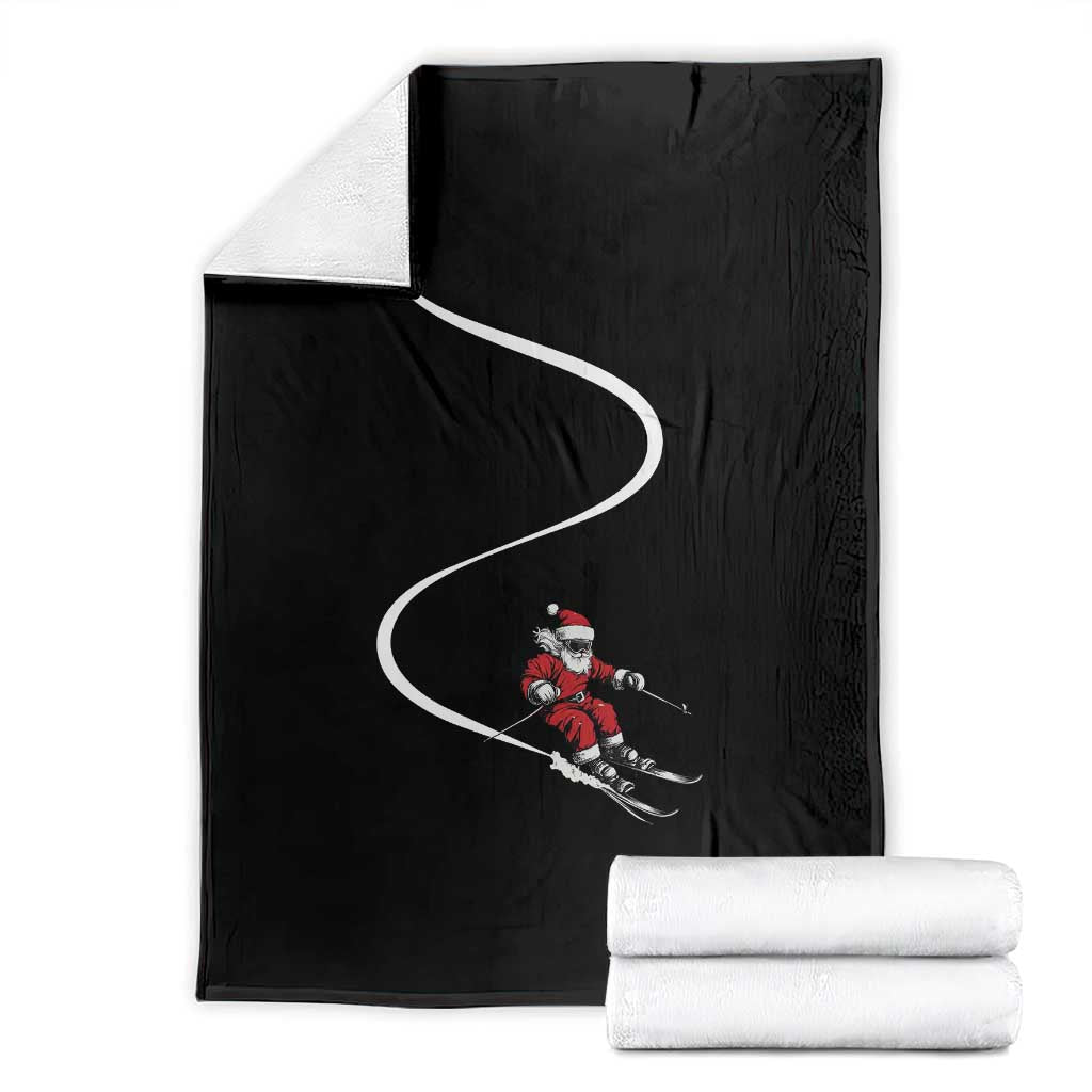 Skiing Santa Christmas Throw Blanket Retro Funny Ski Trip Freeride Freeski Winter Sports Skiers TS10 Black Print Your Wear