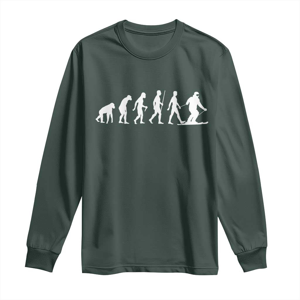 Ski Evolution Long Sleeve Shirt Funny Skiing Lover Skiers TS10 Dark Forest Green Print Your Wear