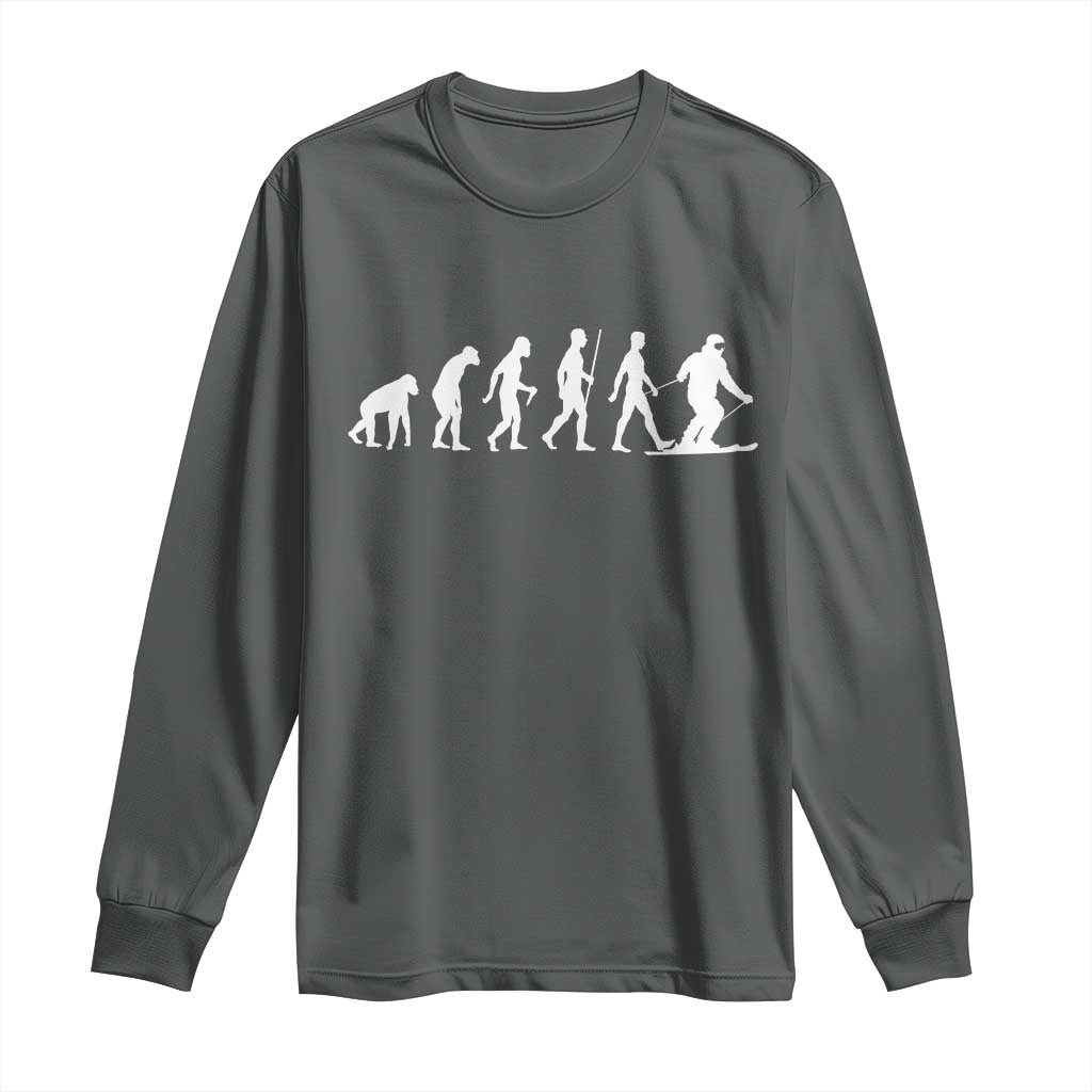 Ski Evolution Long Sleeve Shirt Funny Skiing Lover Skiers TS10 Dark Heather Print Your Wear