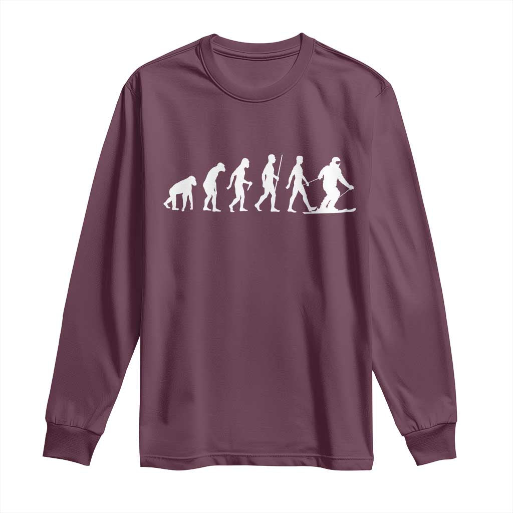 Ski Evolution Long Sleeve Shirt Funny Skiing Lover Skiers TS10 Maroon Print Your Wear