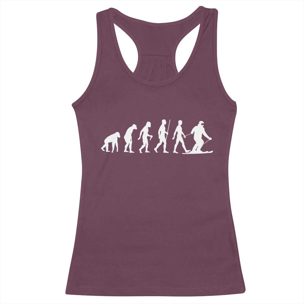 Ski Evolution Racerback Tank Top Funny Skiing Lover Skiers TS10 Maroon Print Your Wear