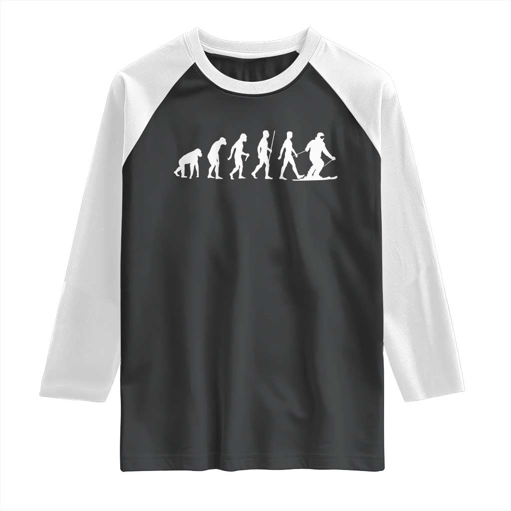 Ski Evolution Raglan Shirt Funny Skiing Lover Skiers TS10 Black White Print Your Wear